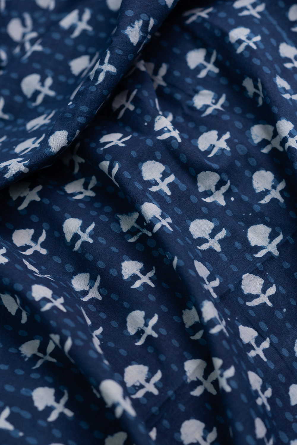 Cream Buttas on Indigo Dabu Cotton Fabric - 2m - Image 3