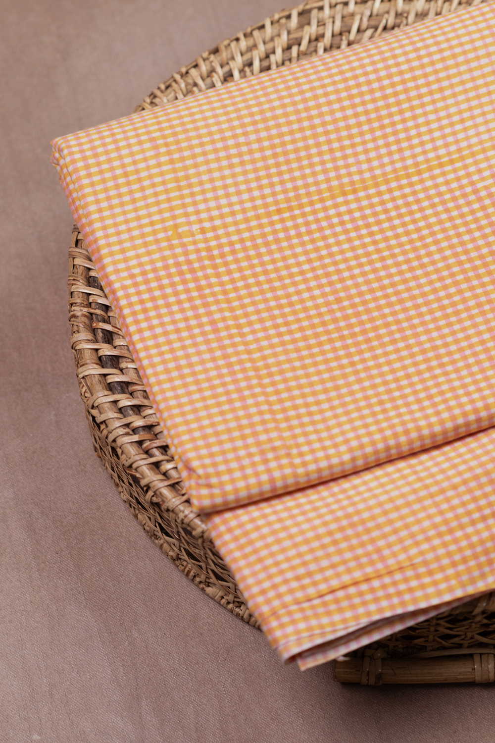 Yellow Grid Sanganeri Cotton Fabric - 0.7m