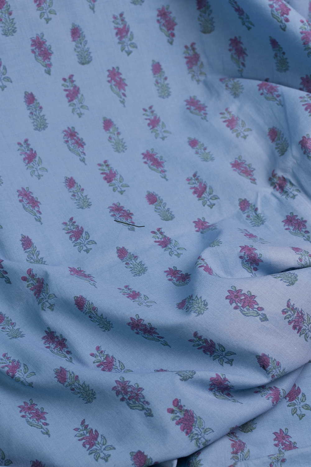 Florets on Blue Sanganeri Cotton Fabric - 1m - Image 3