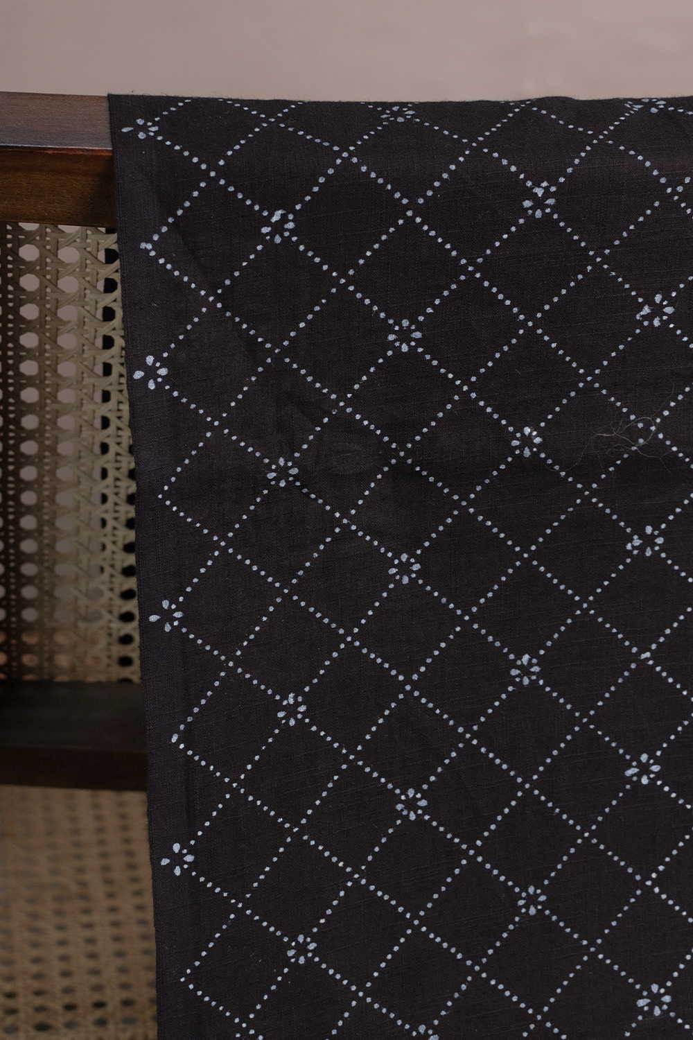 Patterned on Black Bagru Cotton Fabric - 1m