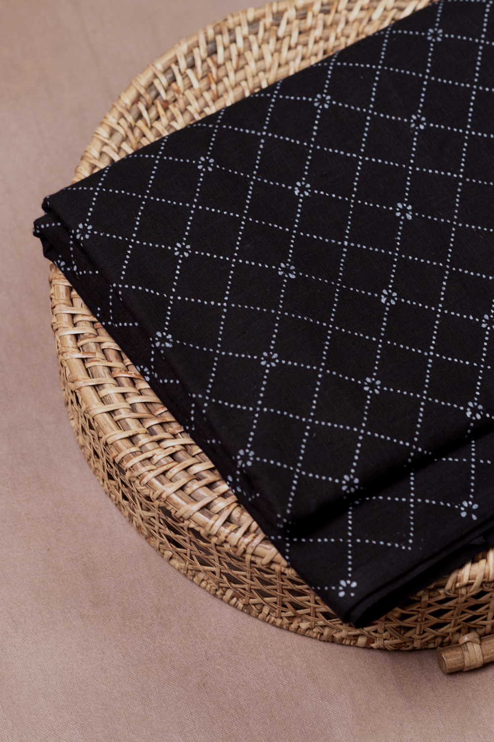 Patterned on Black Bagru Cotton Fabric - 1m - Image 2