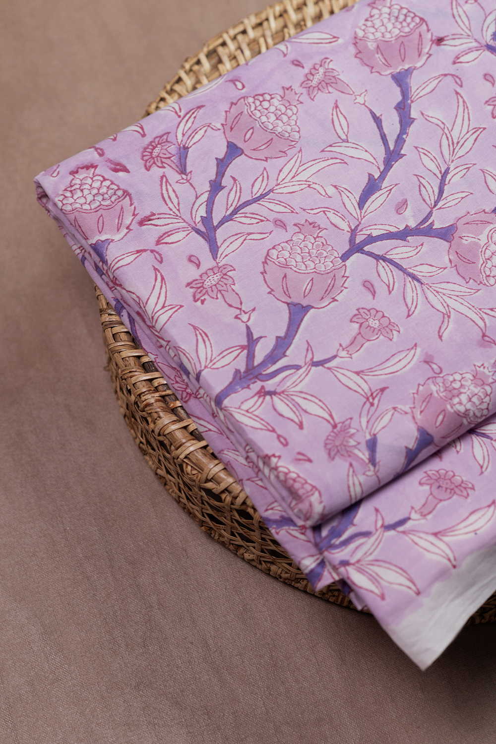 Soft Pink with Floral Sanganeri Cotton Fabric - 0.5m