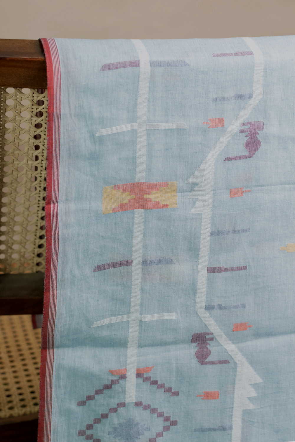 Blue Jamdani Border Cotton Fabric - 0.5m - Image 2