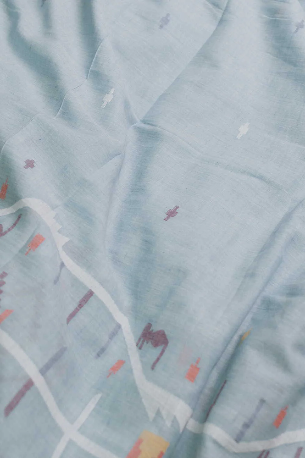 Blue Jamdani Border Cotton Fabric - 0.5m - Image 3