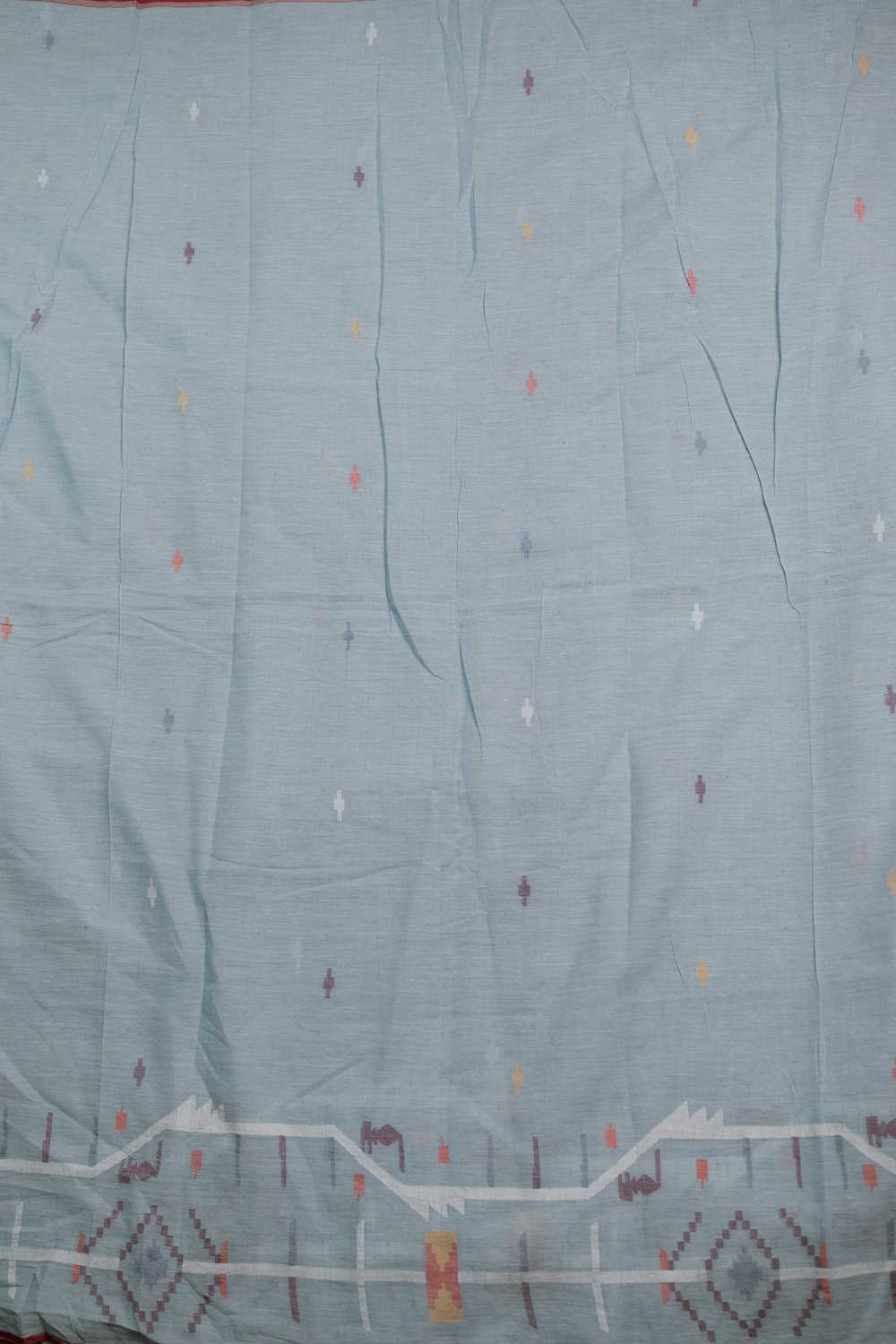 Blue Jamdani Border Cotton Fabric - 0.5m - Image 4
