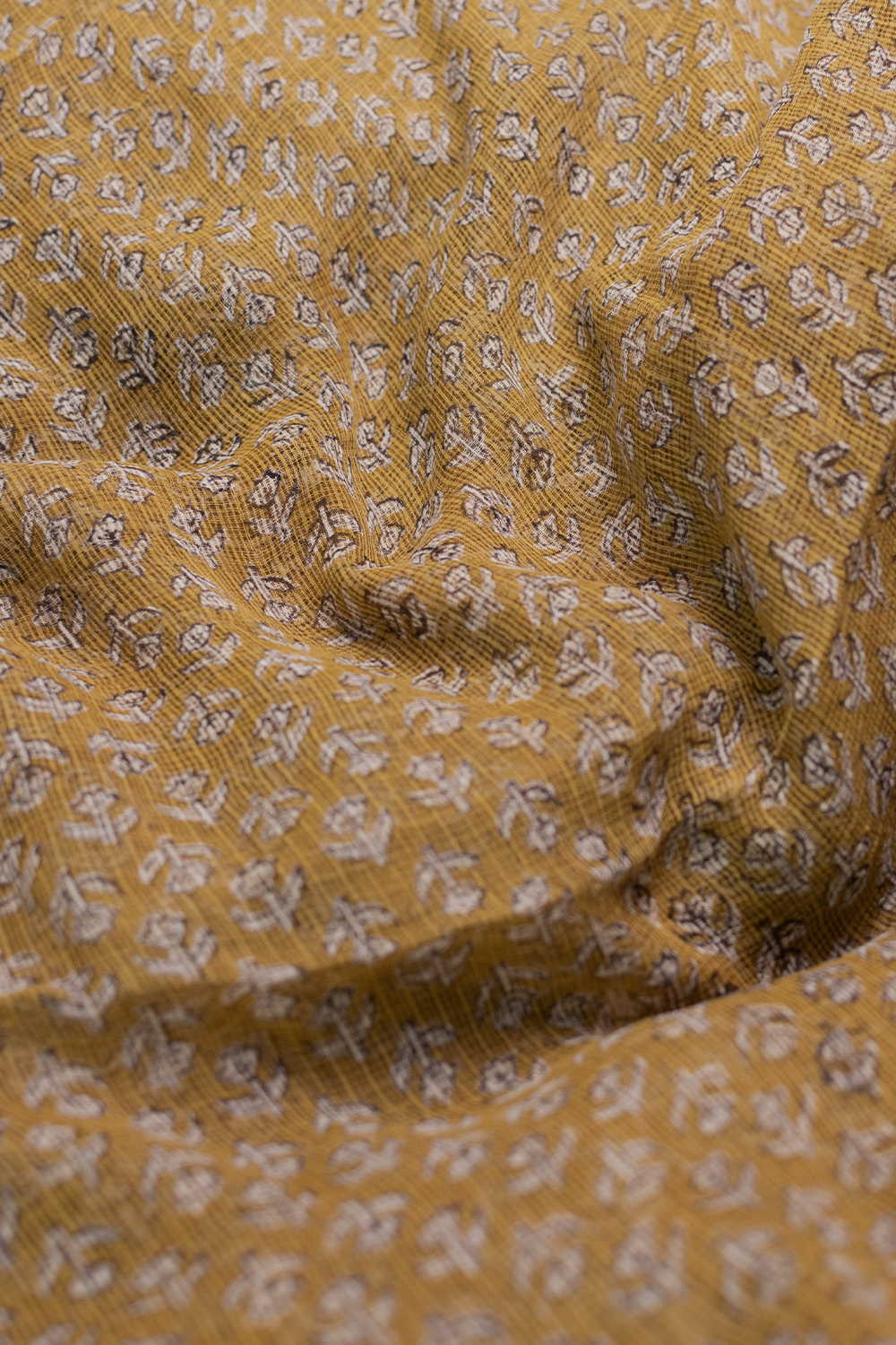 Yellow with Motifs Block Printed Kota Cotton Fabric - 0.75m - Image 3