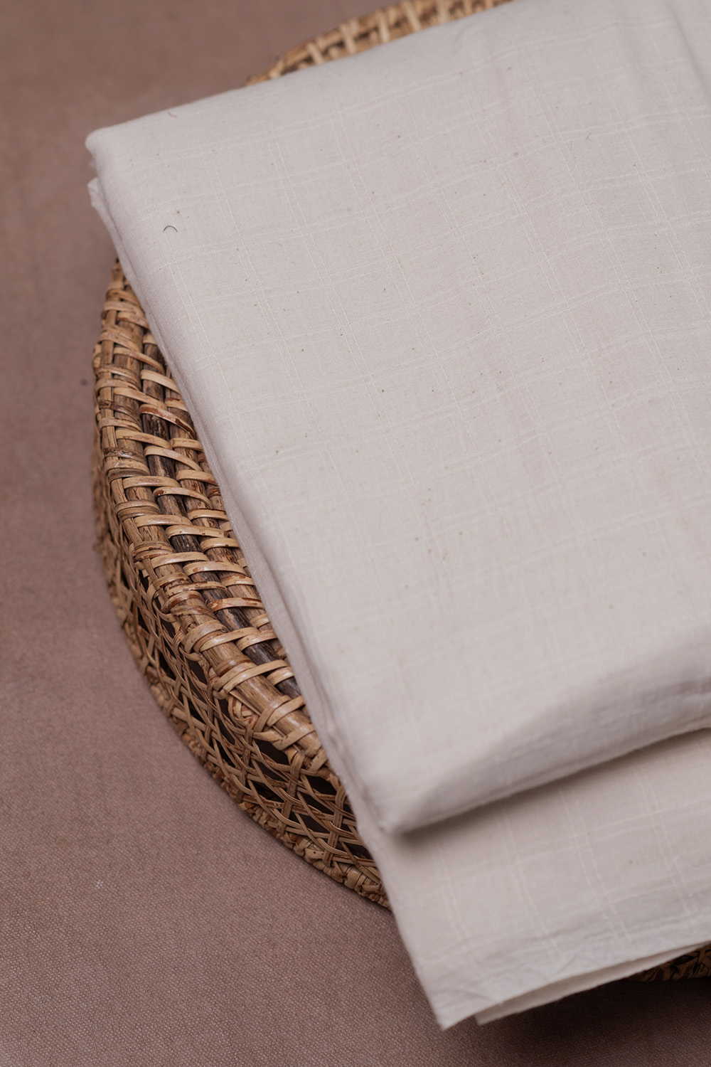 Off-White Grid Handwoven Cotton Fabric - 1.1m