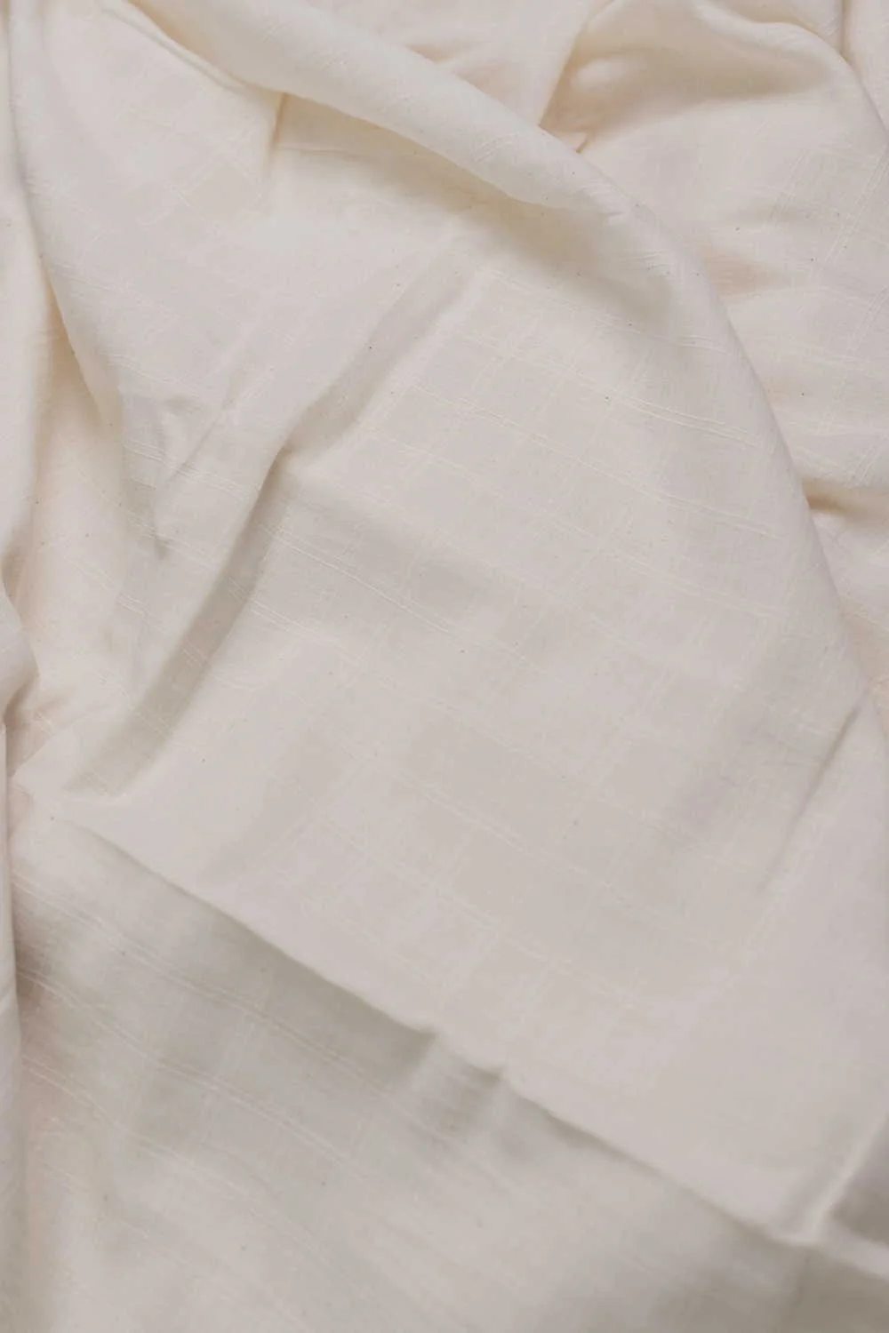 Off-White Grid Handwoven Cotton Fabric - 1.1m - Image 2