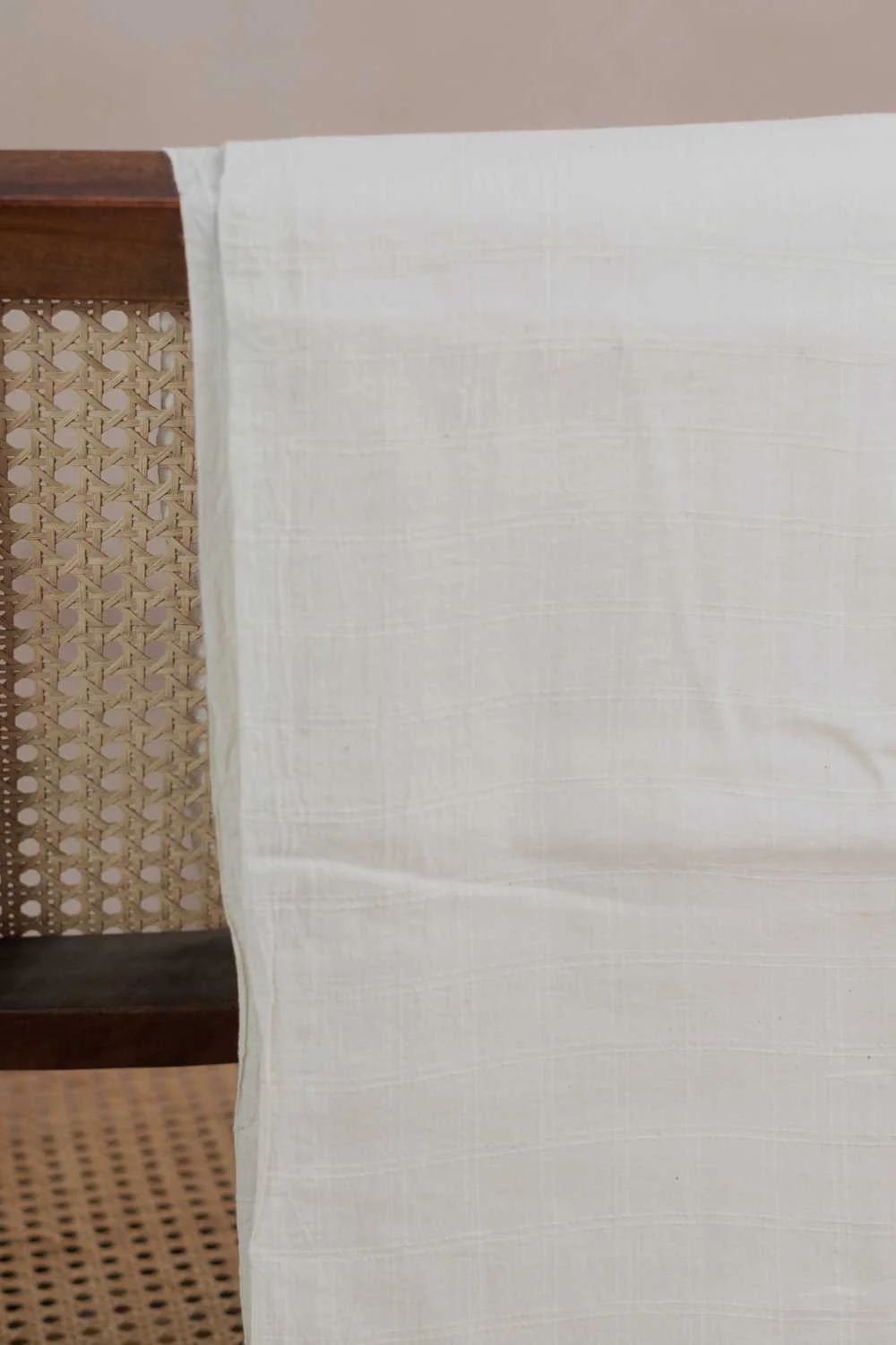 Off-White Grid Handwoven Cotton Fabric - 1.1m - Image 3