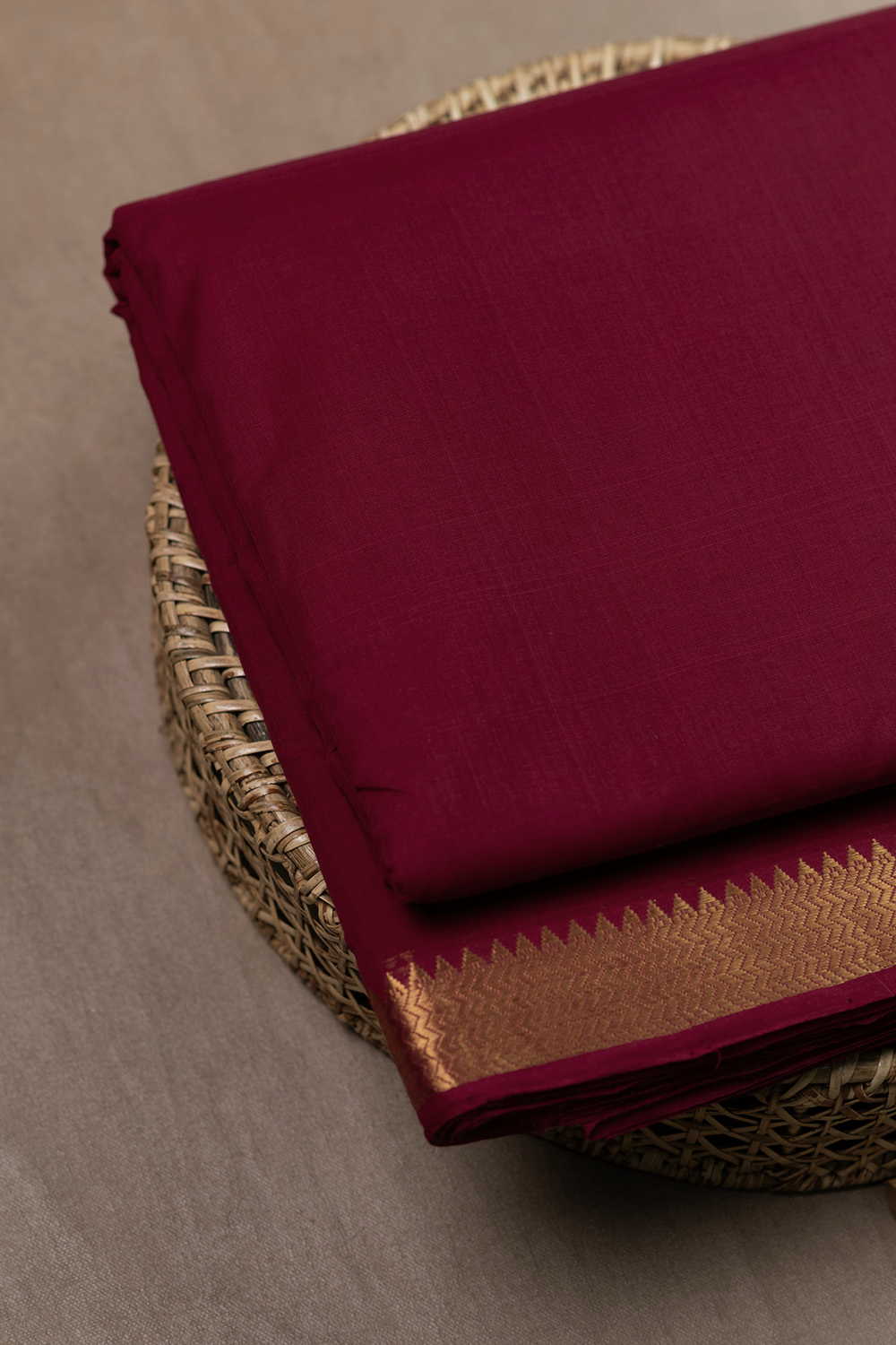 Deep Maroon Mangalagiri Border Cotton Fabric - 1.1 m