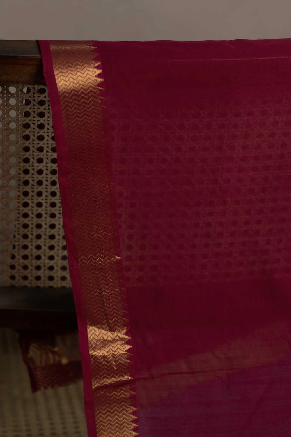 Deep Maroon Mangalagiri Border Cotton Fabric - 1.1 m - Image 2