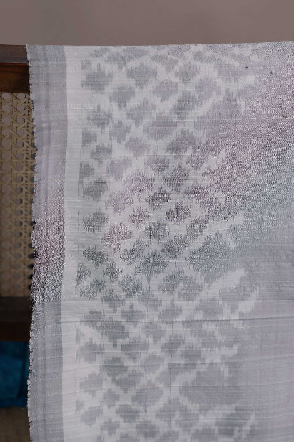Snow Cream Ikat Raw Silk Fabric - 0.5m - Image 2