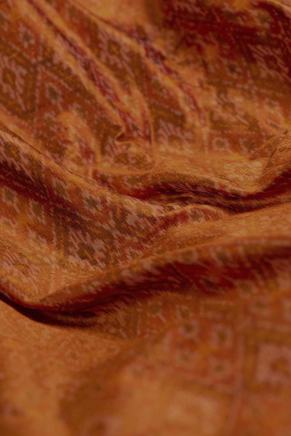 Royal Orange Ikat Raw Silk Fabric - 0.7m - Image 3