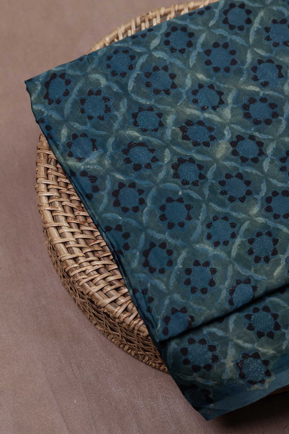 Intricate Design - Blue Block Printed Modal Silk Fabric - 0.9m
