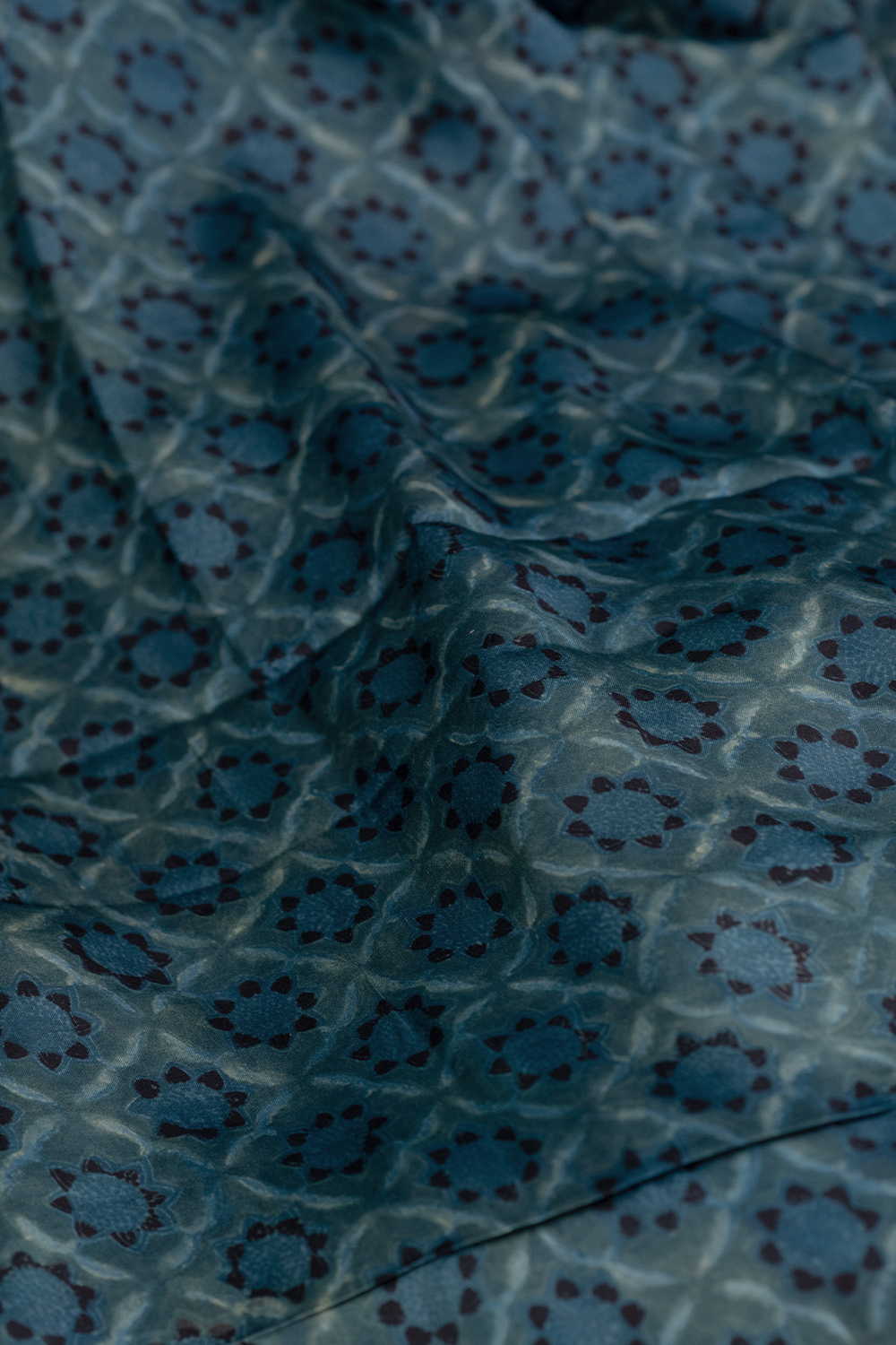 Intricate Design - Blue Block Printed Modal Silk Fabric - 0.9m - Image 3