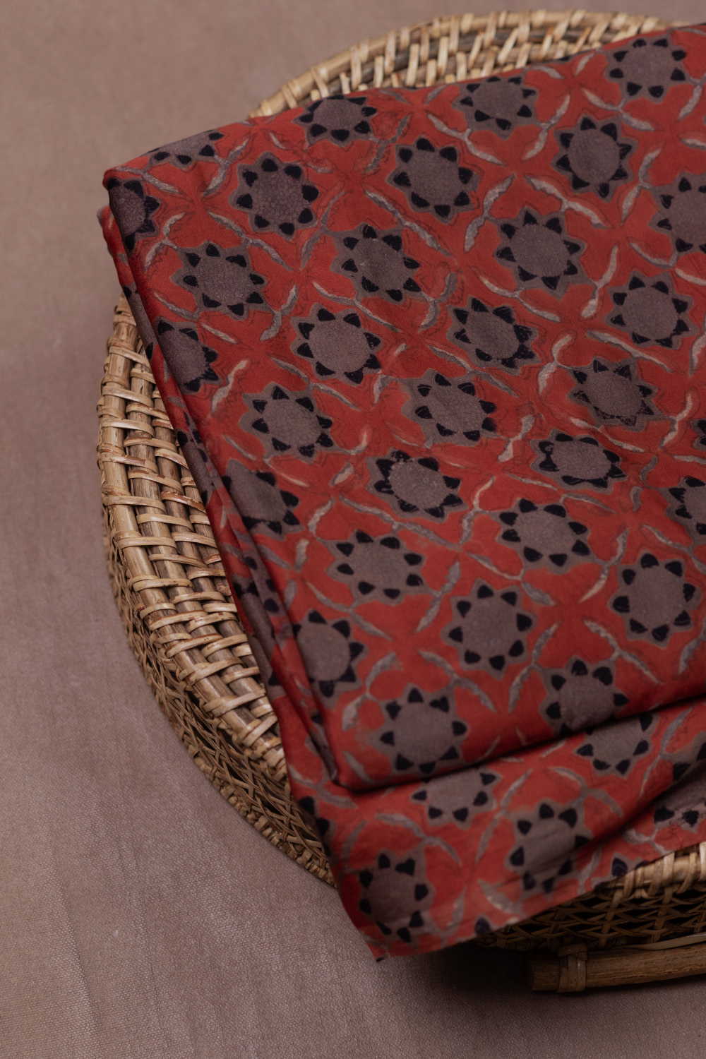 Scarlet Maroon Block Printed Modal Silk Fabric - 1m