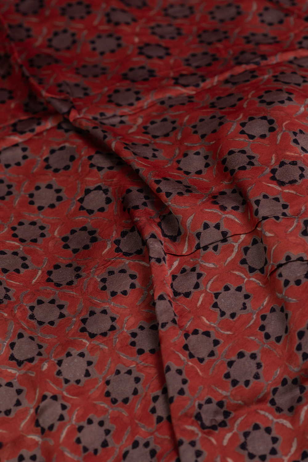 Scarlet Maroon Block Printed Modal Silk Fabric - 1m - Image 3