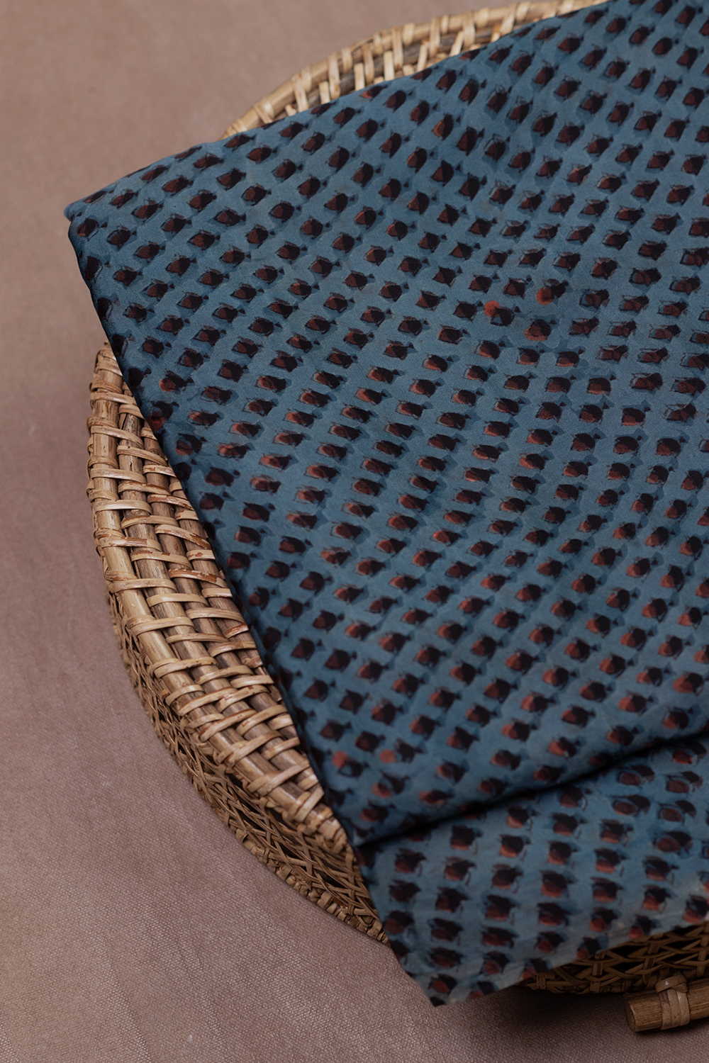 Blue - Motifs Block Printed Modal Silk Fabric - 1.5m