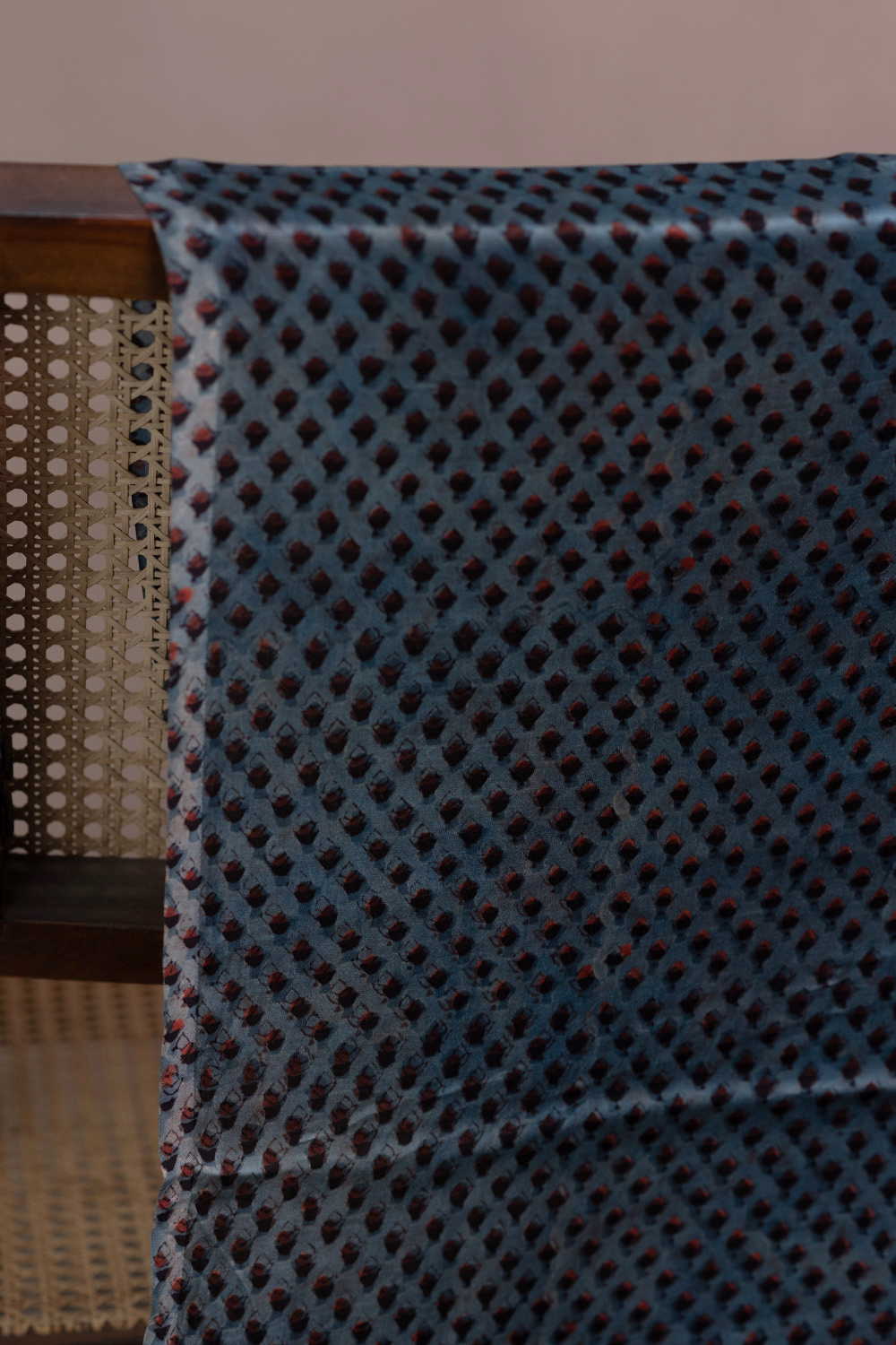 Blue - Motifs Block Printed Modal Silk Fabric - 1.5m - Image 2