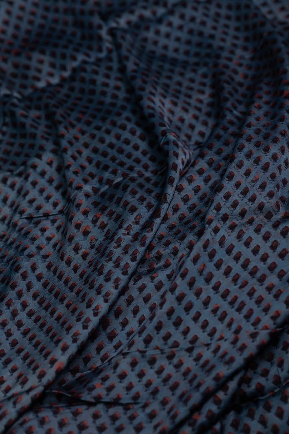 Blue - Motifs Block Printed Modal Silk Fabric - 1.5m - Image 3