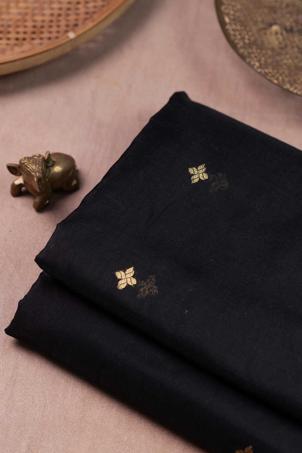 Zari Butti on Black Chanderi Silk Cotton Fabric - 1.6m