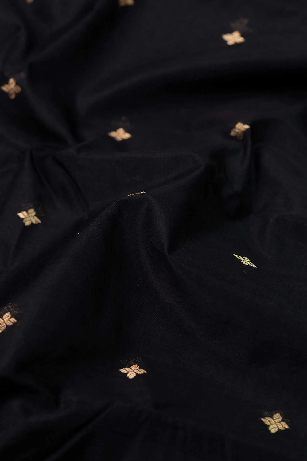 Zari Butti on Black Chanderi Silk Cotton Fabric - 1.6m - Image 3