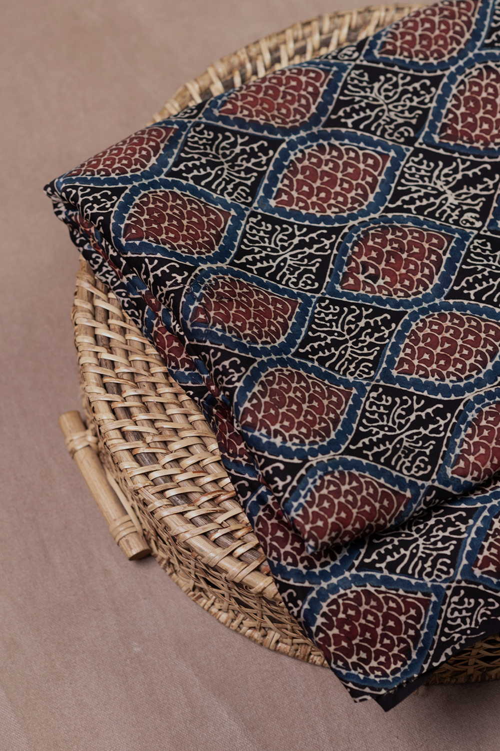 Patterned on Black Ajrak Modal Silk Fabric - 0.5m