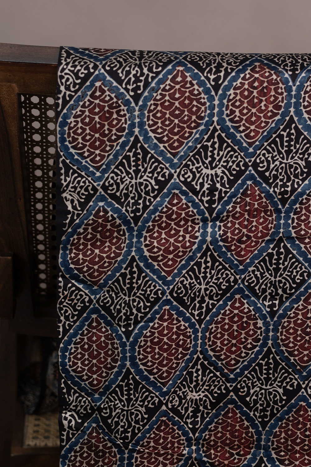 Patterned on Black Ajrak Modal Silk Fabric - 0.5m - Image 2