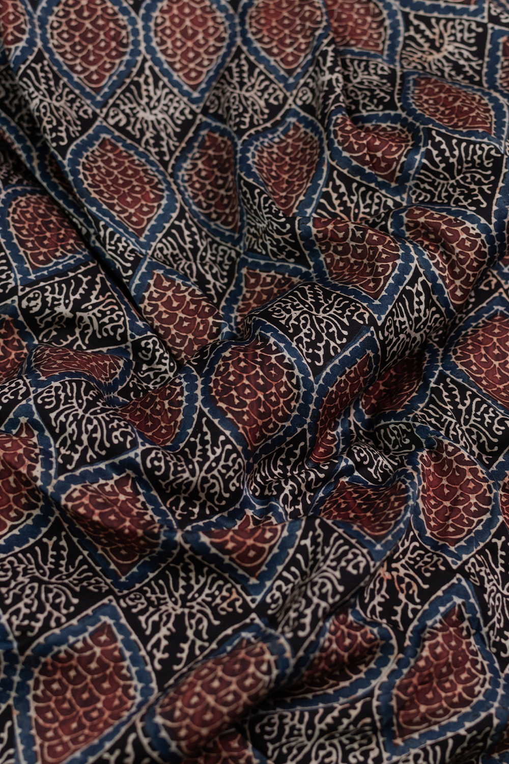 Patterned on Black Ajrak Modal Silk Fabric - 0.5m - Image 3