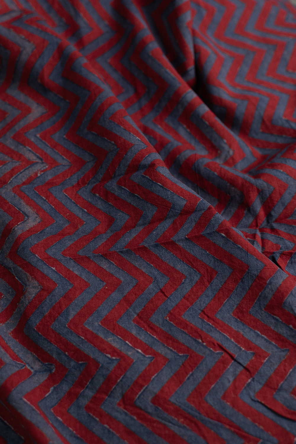 Peak Pattern - Maroon Ajrak Cotton Fabric - 1.1m - Image 3