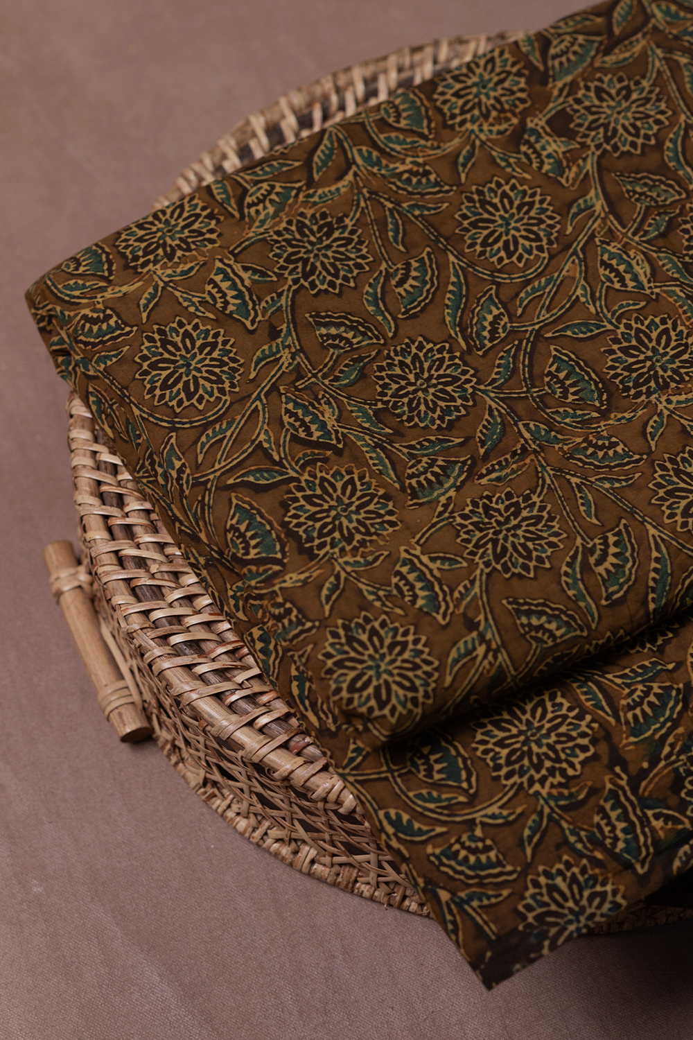 Olive Green Ajrak Cotton Fabric - 0.5m