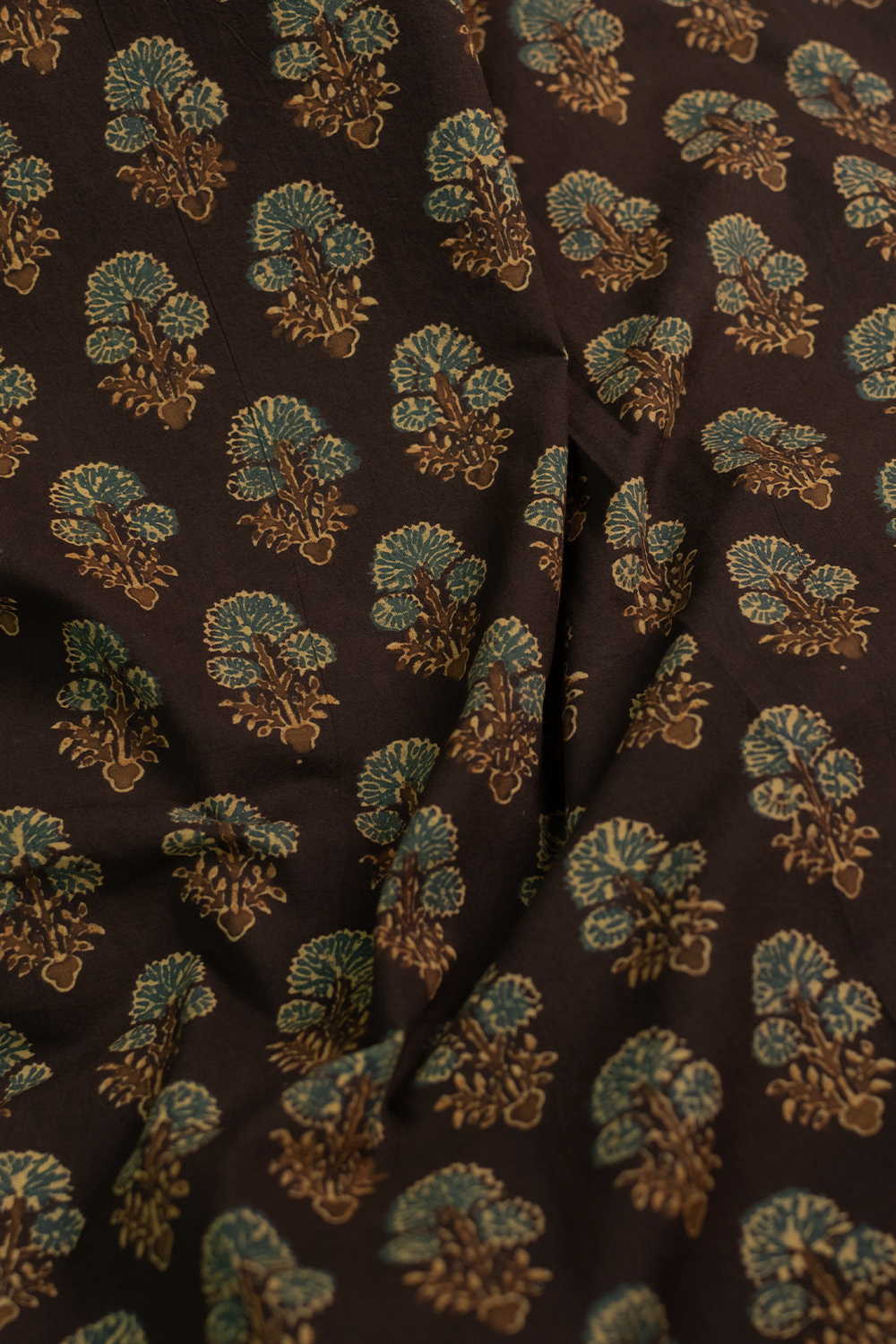 Teal Blossom on Doubleshade Brown Ajrak Cotton Fabric - 1m - Image 3