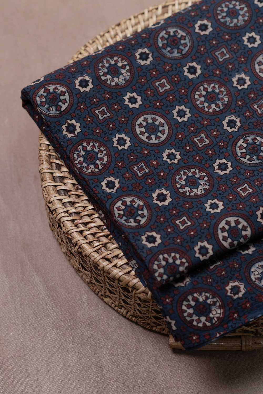Indigo Ajrak Mul Cotton Fabric - 0.9m - Image 2