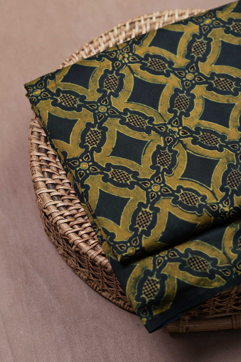Green Ajrak Chanderi Silk Cotton Fabric - 2m - Image 2