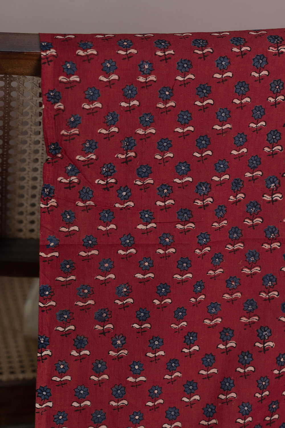 Blue Blooms - Maroon Ajrak Cotton Fabric - 0.65m - Image 2