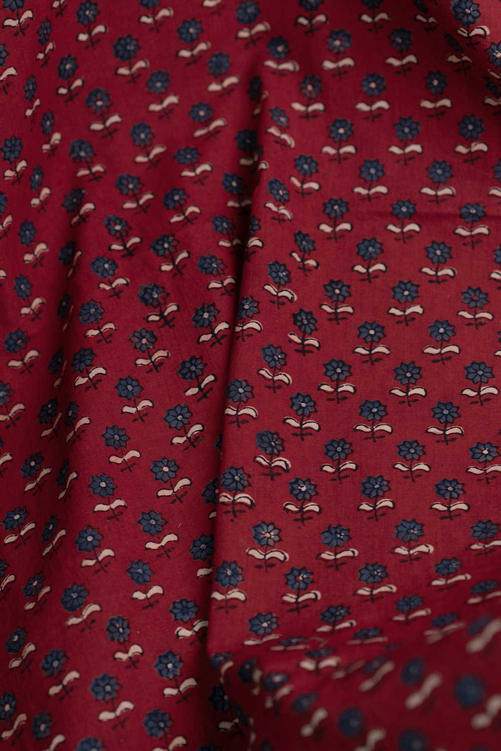 Blue Blooms - Maroon Ajrak Cotton Fabric - 0.65m - Image 3