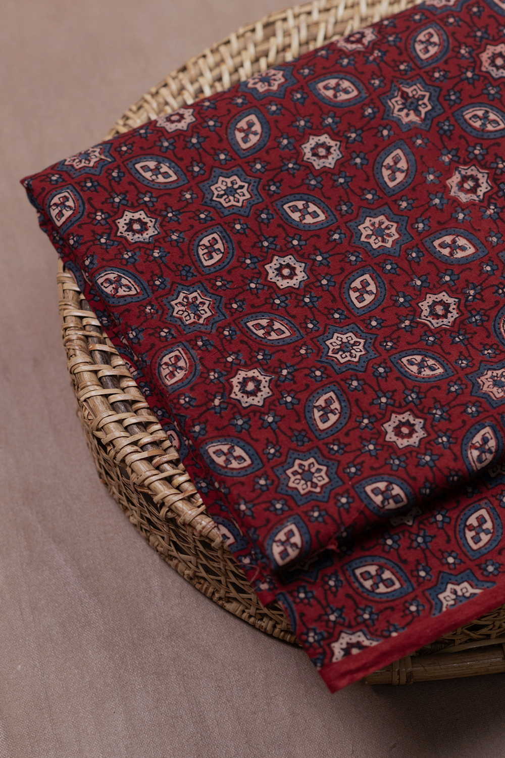 Maroon Ajrak Cotton Fabric - 1m