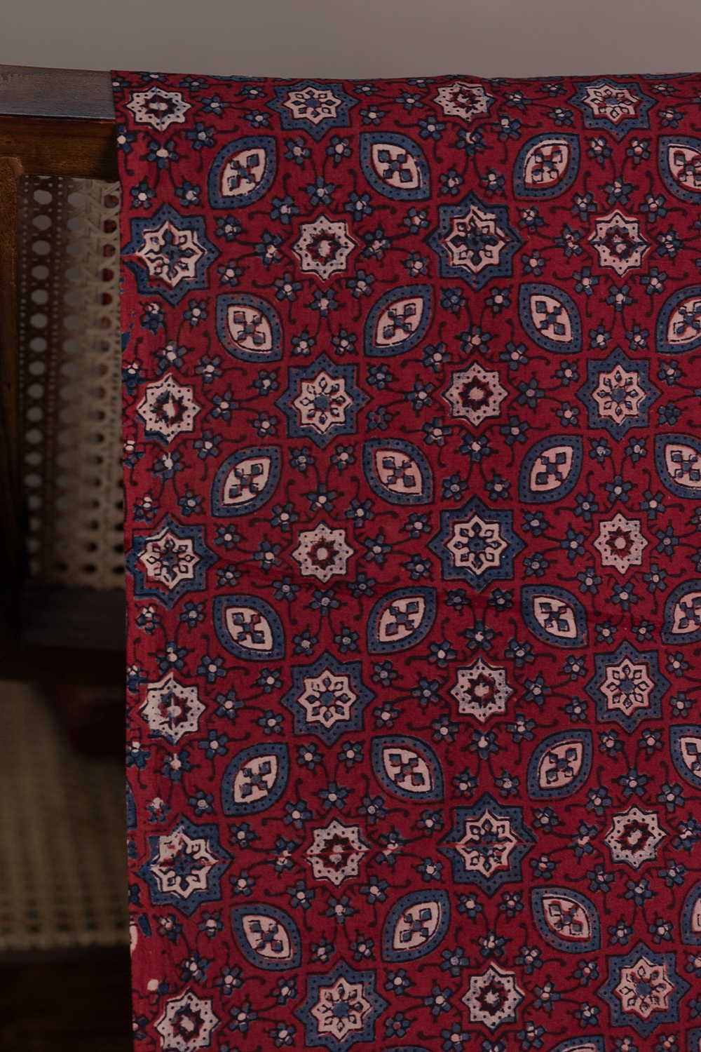 Maroon Ajrak Cotton Fabric - 1m - Image 2