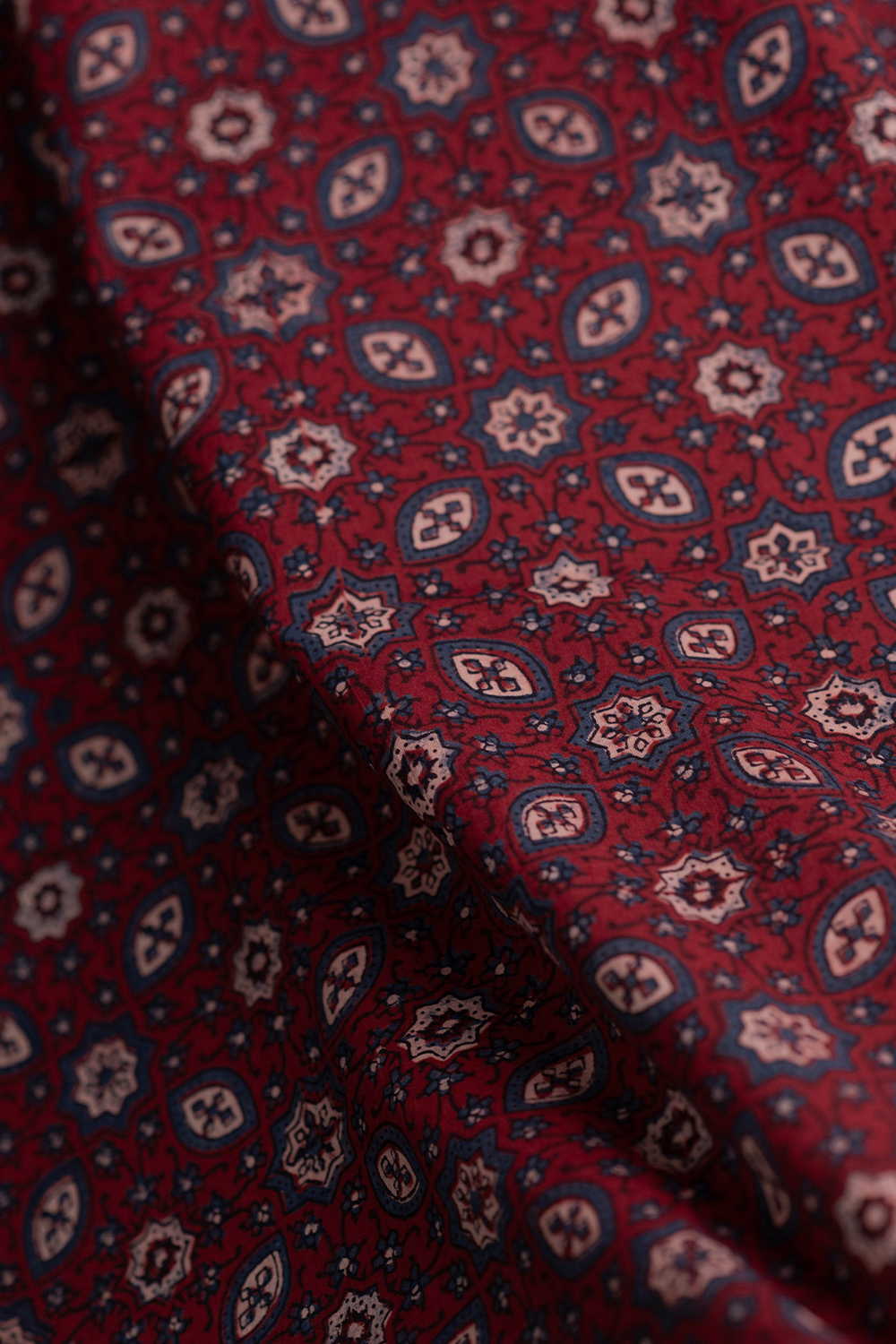 Maroon Ajrak Cotton Fabric - 1m - Image 3