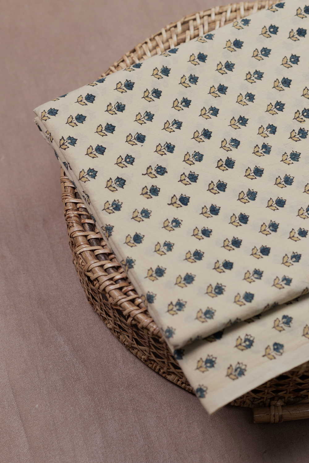 Micro Florets - Cream Ajrak Cotton Fabric - 0.5m