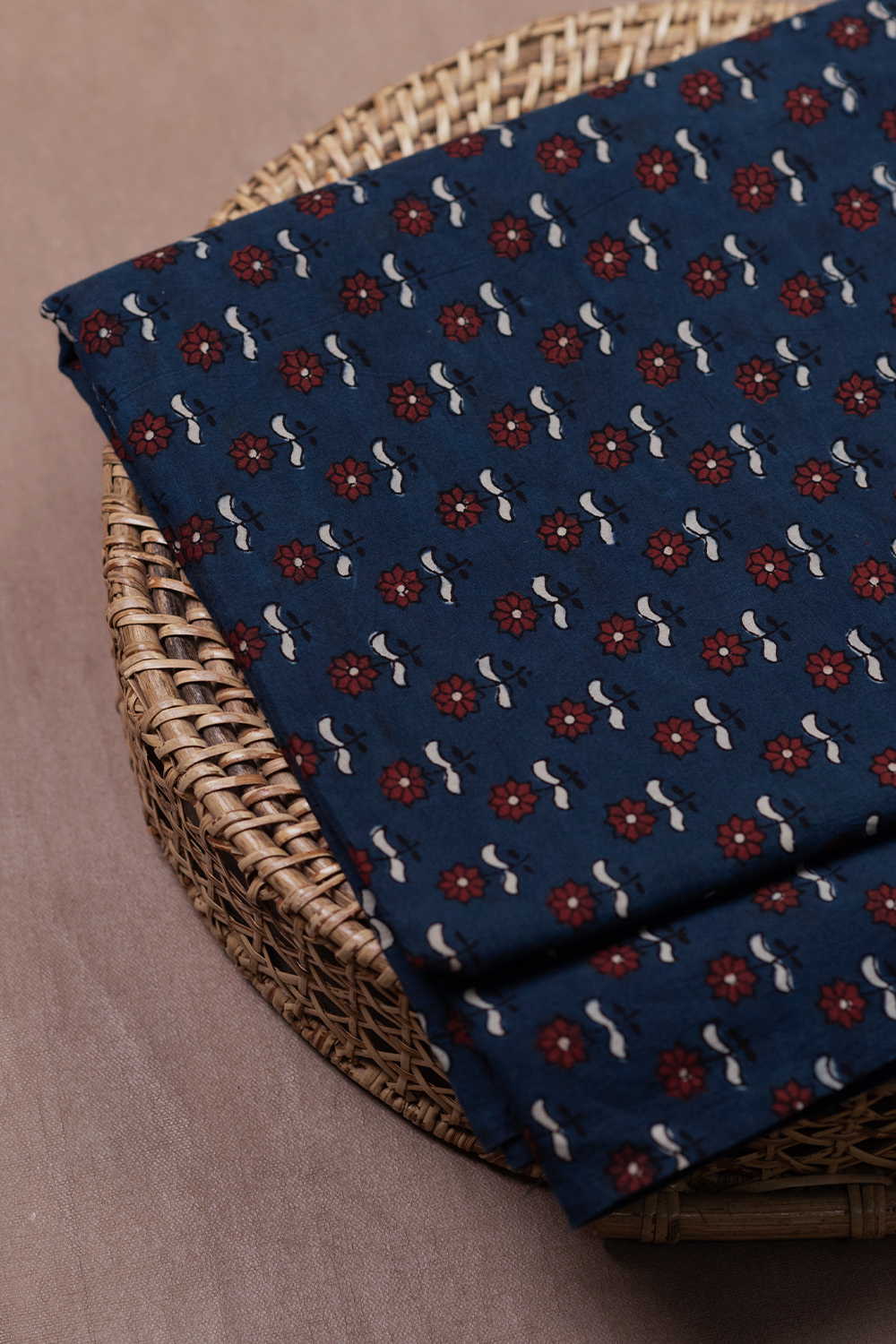 Indigo with Maroon Florets Ajrak Cotton Fabric - 0.65m