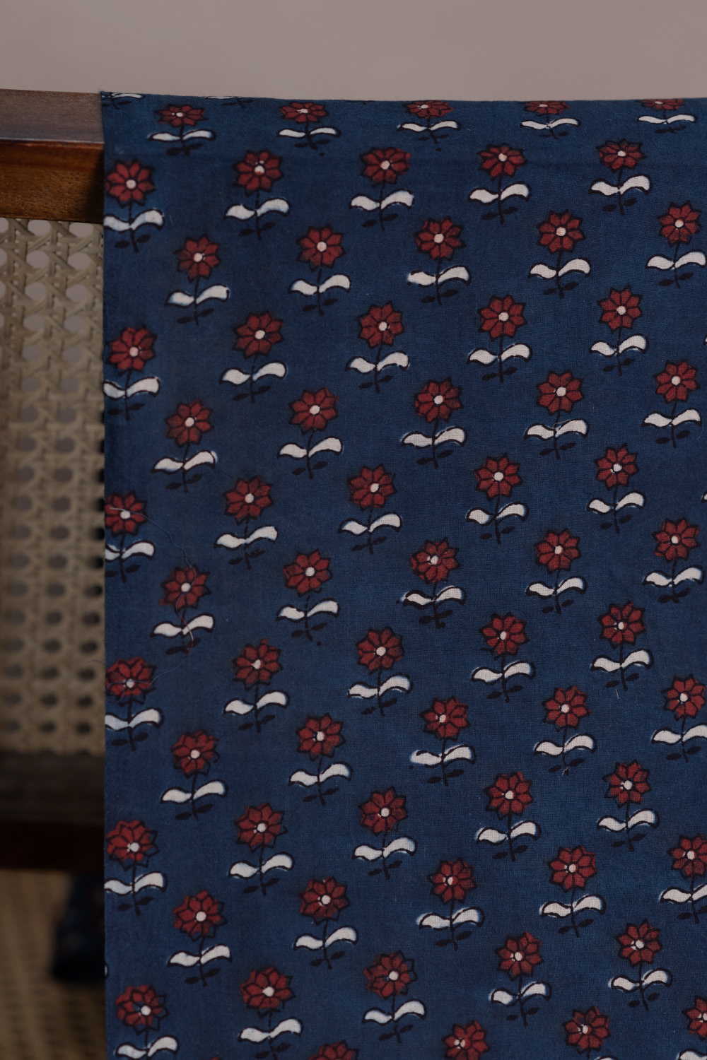 Indigo with Maroon Florets Ajrak Cotton Fabric - 0.65m - Image 2