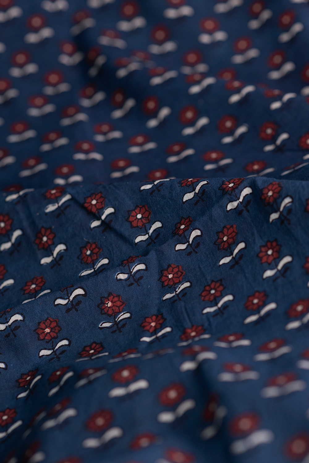 Indigo with Maroon Florets Ajrak Cotton Fabric - 0.65m - Image 3