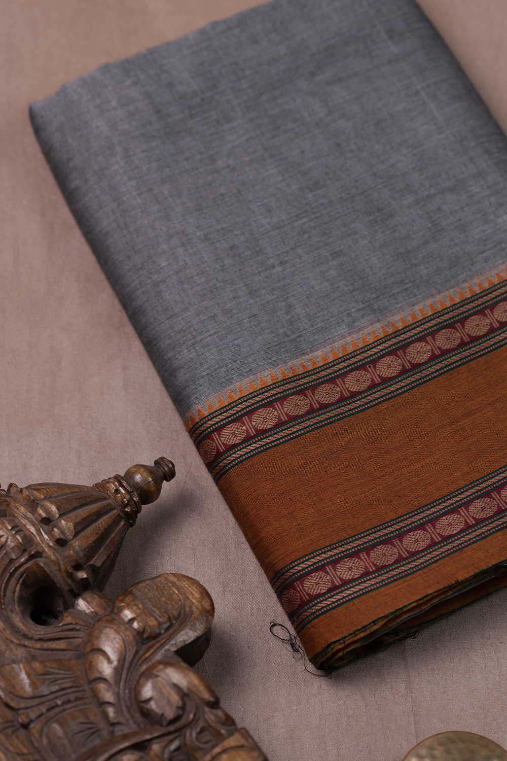 Grey Narayanpet Border Cotton Fabric - 0.7m