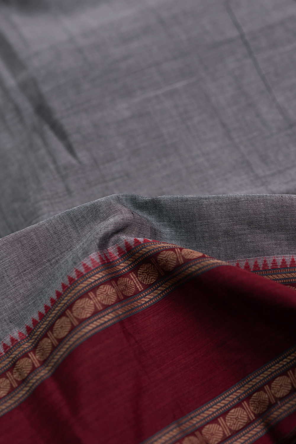 Grey Narayanpet Border Cotton Fabric - 0.7m - Image 3