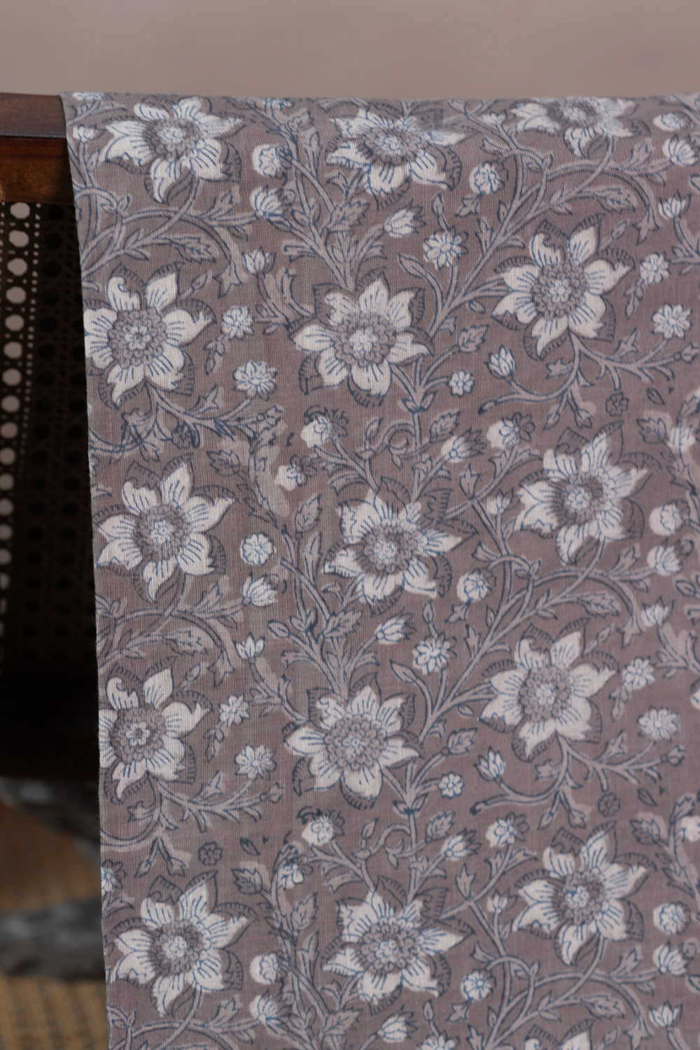 Florals on Grey Dabu Slub Cotton Fabric - 2.4m - Image 2
