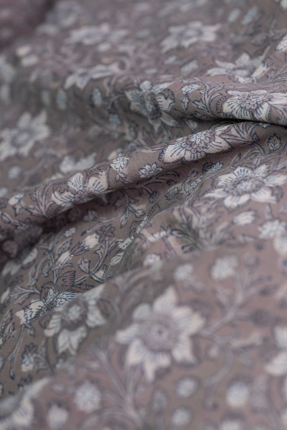 Florals on Grey Dabu Slub Cotton Fabric - 2.4m - Image 3
