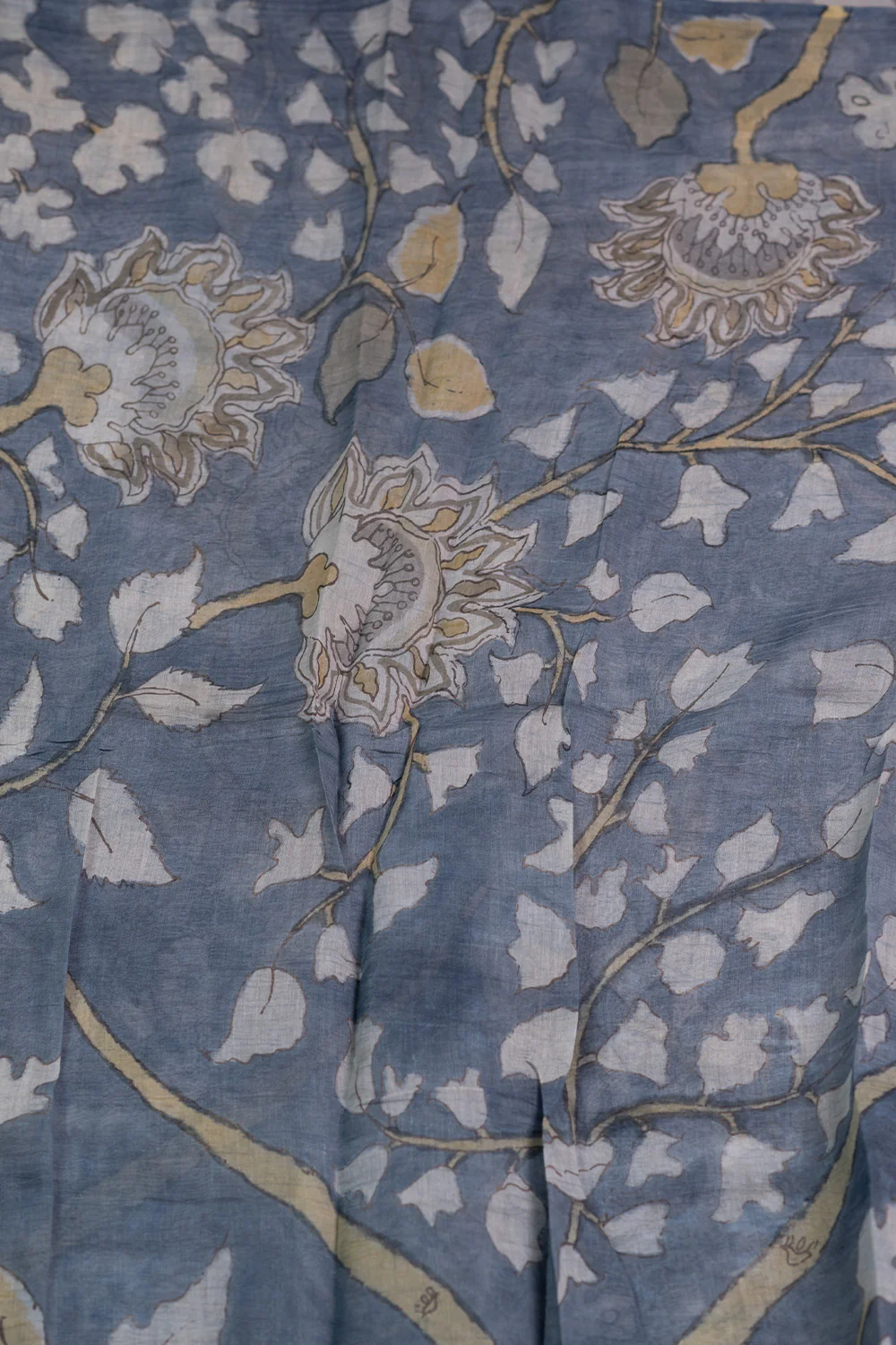 Faded Grey Painted kalamkari Mul Chanderi Silk Cotton Fabric - 0.55m - Image 4
