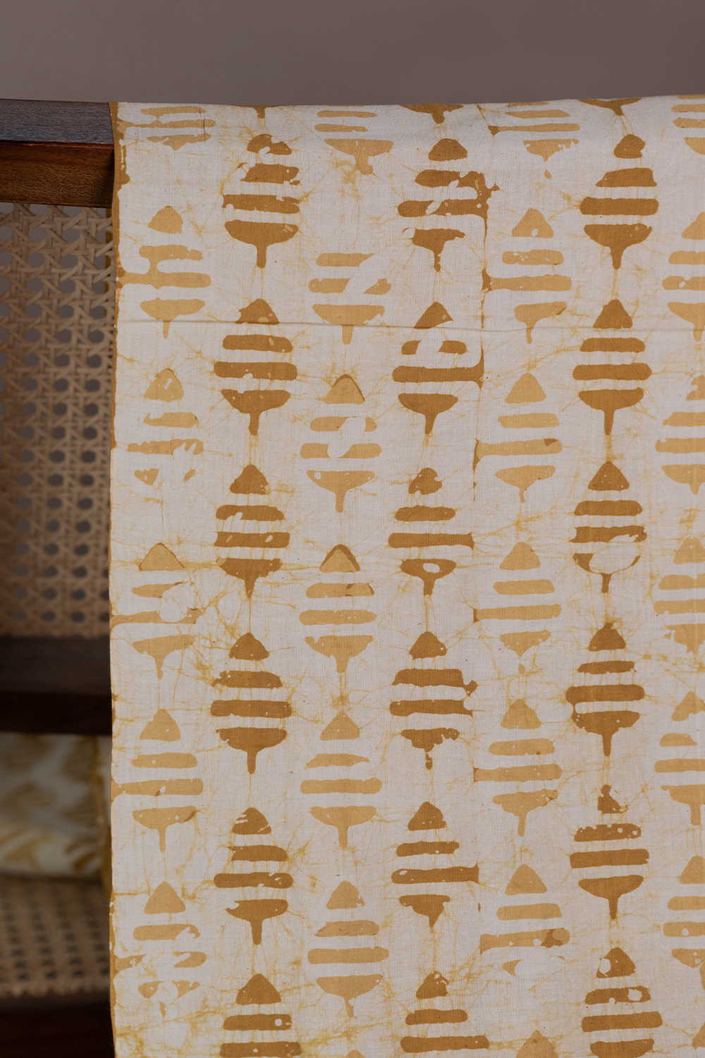 Yellow Leaf Butta Block Printed Batik Cotton Fabric - 0.5m - Image 2
