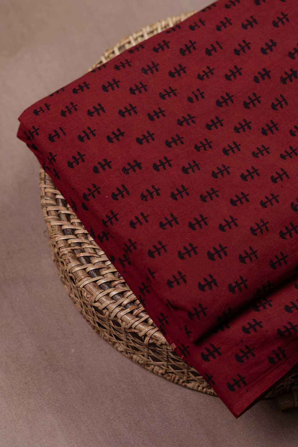 Black Motifs - Maroon Ajrak Cotton Fabric - 1.5M